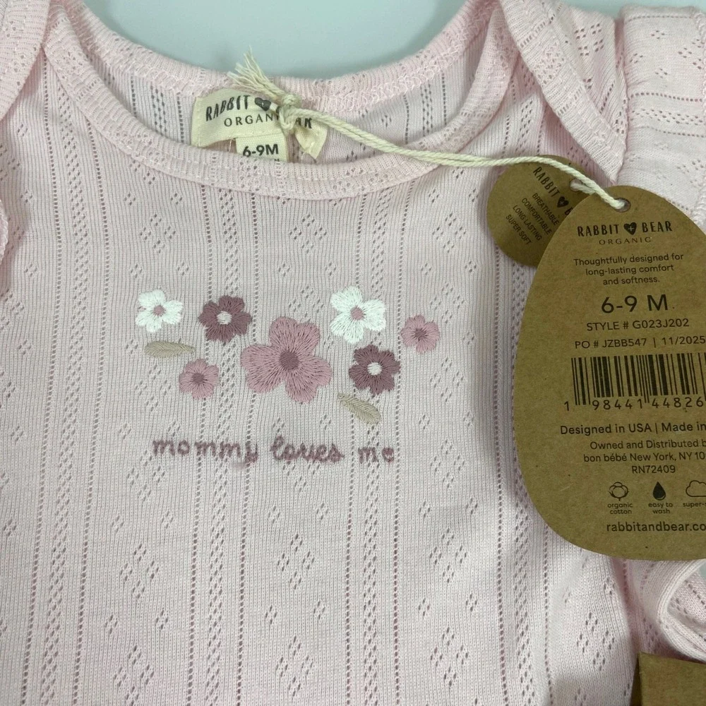 Rabbit + Bear Baby 6-9M Pink‎ Organic Cotton Bodysuit Bloomer Sock Set New